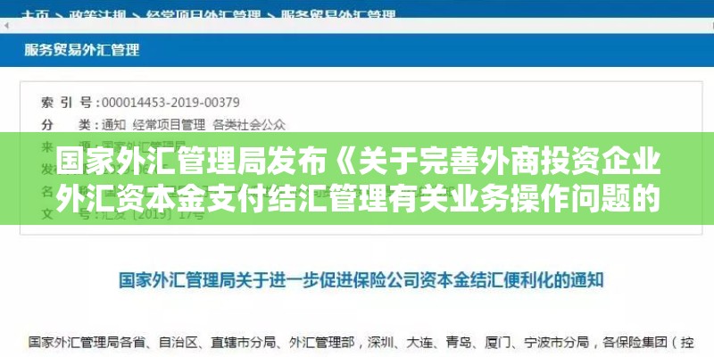 国家外汇管理局发布《关于完善外商投资企业外汇资本金支付结汇管理有关业务操作问题的通知》中规定:外商 国家外汇管理局发布《关于完善外商投资企业外汇资本金支付结汇管理有关业务操作问题的通知》中规定:外商