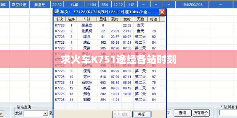 求火车K751途经各站时刻