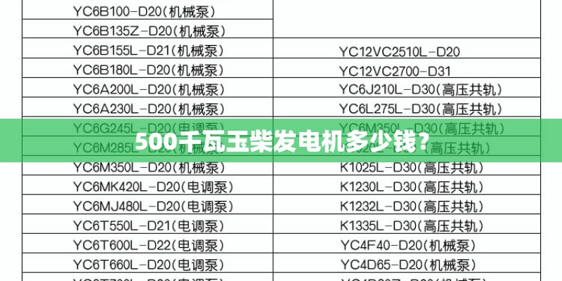 500千瓦玉柴发电机多少钱？